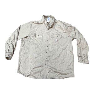 Carhartt Force FR Shirt 3XL XXXL Button Up Long Sleeve Flame Resistant Khaki Men